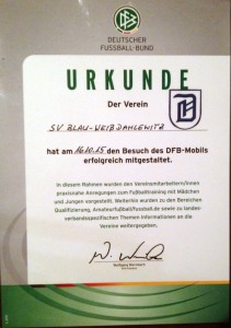 Urkunde vom DFB (Foto: R. Böhm)